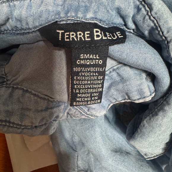 Terre Bleue Lyocell Shirt Dress Button Up Floral Embroidered sz S Chambray - Picture 5 of 6